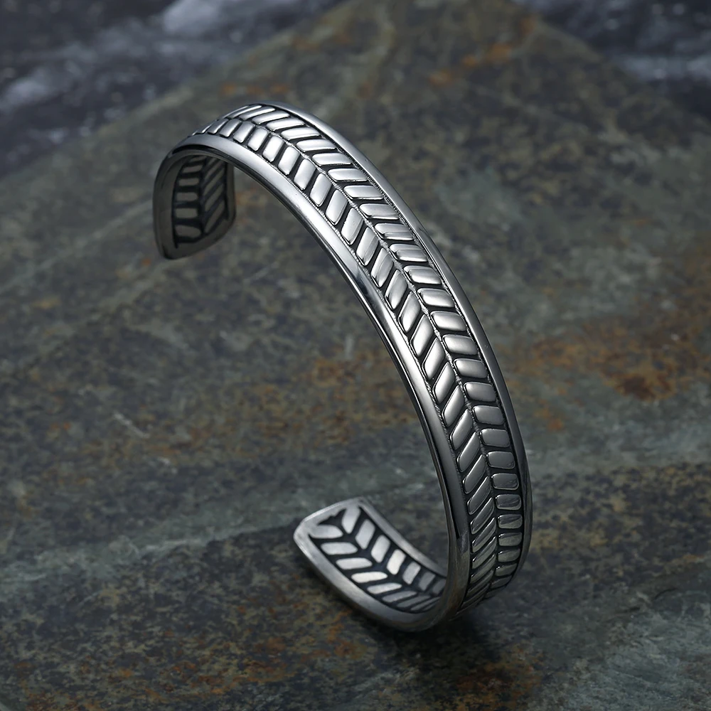Simple Personalized Open Bracelet for Men Women Stainless Steel Leave Wheat Style Bracelet Fashion Amulet Jewelry Adjustable