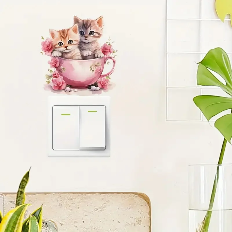 

Cats in a Teacup Wall Decal for Living Room Decoration Easy to Beautify Your Home, Used for Toilet, Car，Refrigerator, Cabinet