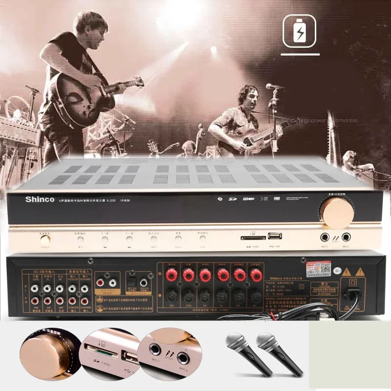 Amplifier Suara Kebiruan Audio 5.1 Panggung Digital HIFI Home Theater Amplifier Subwoofer Daya Tinggi Karaoke Ktv Profesional