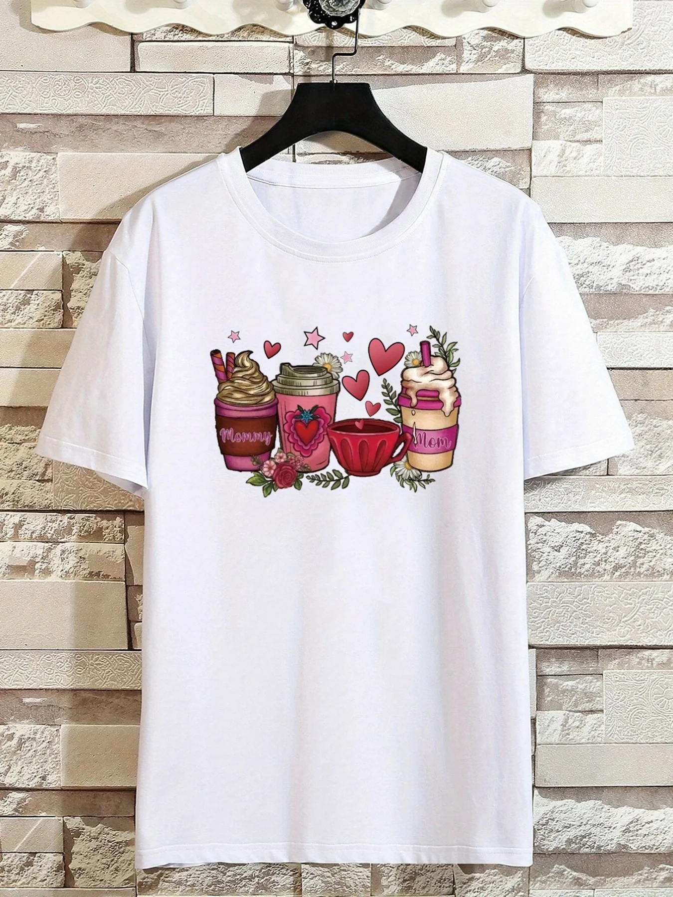 

Pink Drink Pattern Print Men's Slight Stretch T-shirt, Graphic Tee Men's Outfits