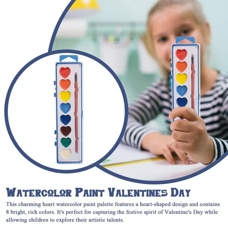 สีน้ําสําหรับเด็ก 8 สีรูปหัวใจสีน้ําชุดพู่กัน PARTY Favors ศิลปะและหัตถกรรมสําหรับ