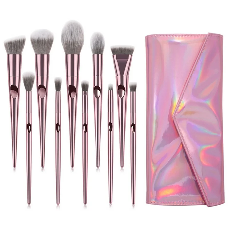 High Quality 10pcs Colorful Makeup Brush Set With Bag Synthetic Hair Brushes Set Powder Blush Foundation Eyeshadow Makeup Tool