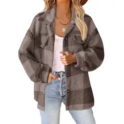 Autunno inverno donna tasca Plaid giacche di lana di agnello ragazza bottone cappotti di peluche femminile caldo a prova di freddo Streetwear capispalla in pelliccia sintetica