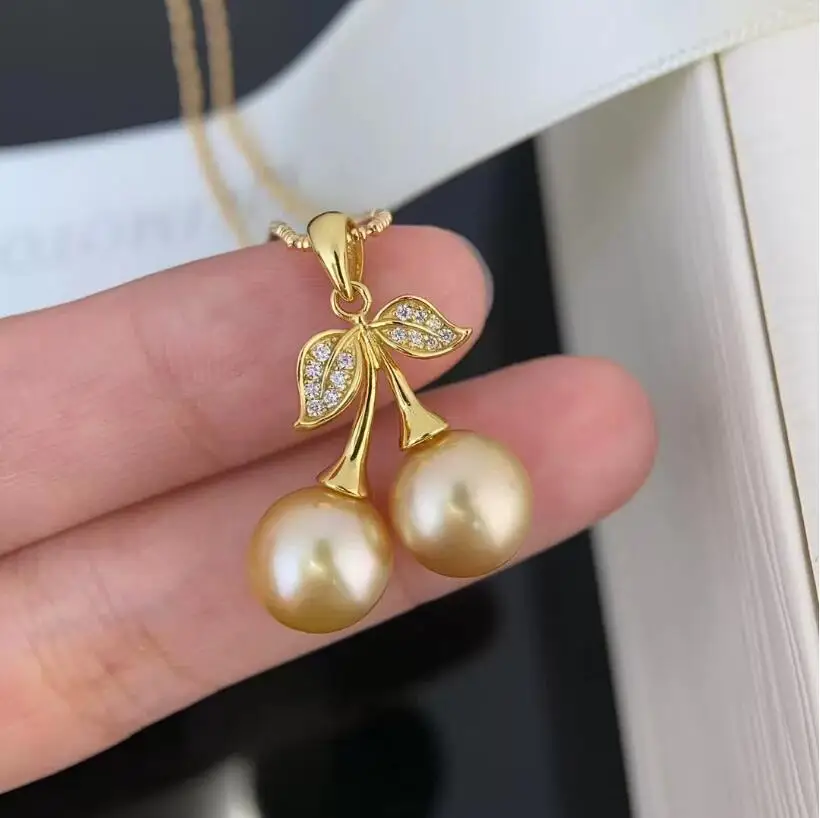 gorgeous 8-9mm south sea gold round pearl pendant  silver necklace  pearl necklace  jewelry  pendant