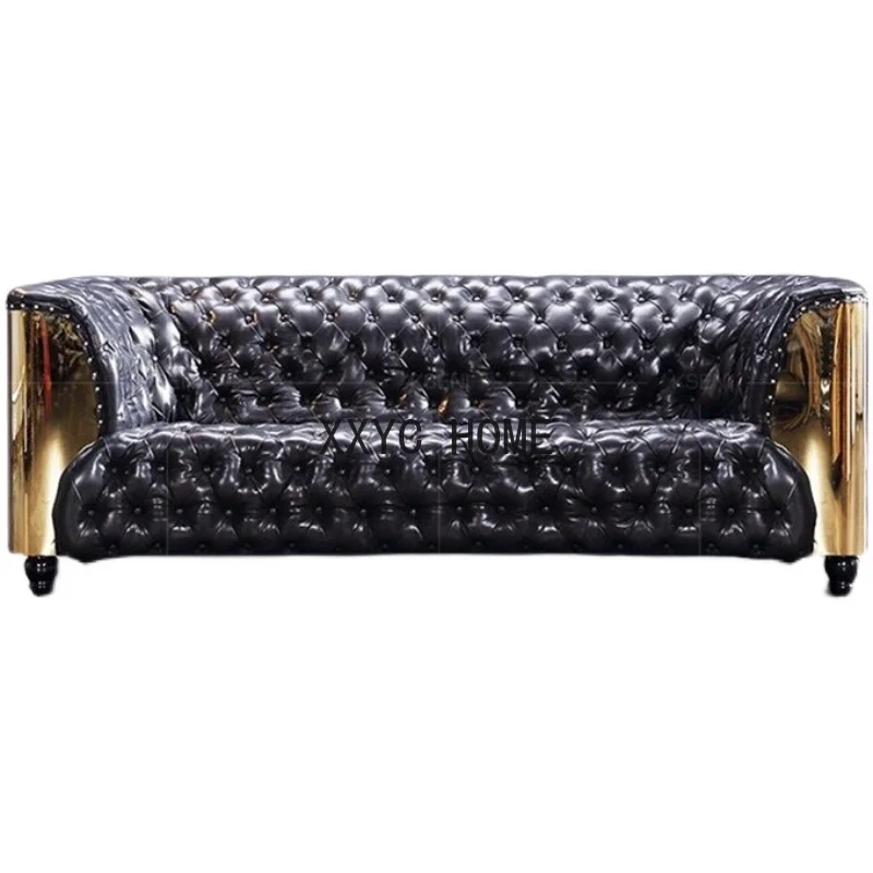 American Retro Metal Pull Buckle Oil Wax Leather Industrial Sofa