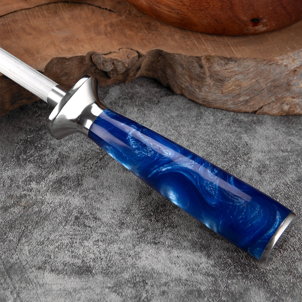 High Quality Sharpener High hardness Kitchen Knife Sharpening Rod Blue Resin Handle Steel Sharpener Stone tool sharpening knives