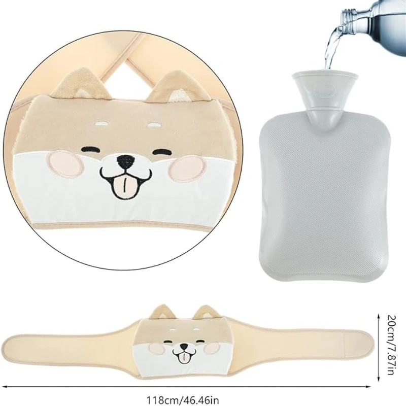 Cartoon Hot Water Bottle with Waist Cover Wrap Around Warm Water Bag Belt Hand Warmer Pocket for Menstrual Cramps Pain Relief