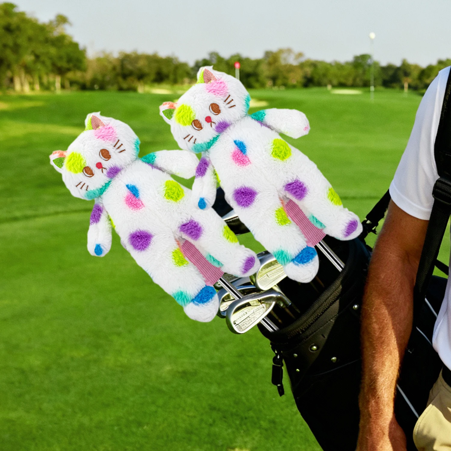 1PC Rainbow Polka Dot Cat Plush Golf Wood Headcover Medium Size Cartoon Doll Golf Club Head Cover Protector Golf Accessories view 2