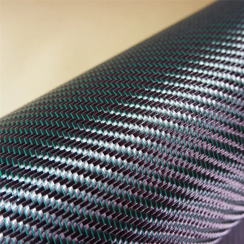 3k 200g 2x2 Plain twill real carbon fiber and metal wire mixed woven red, blue, purple, and green