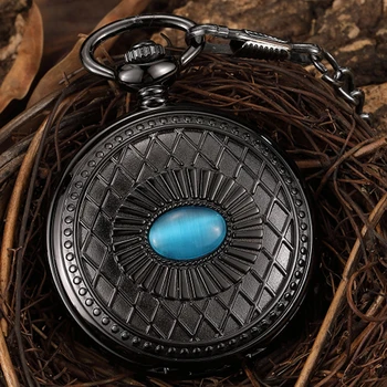 Mão Vento Mecânica Pocket Watch Pingente Preto Prata Clássica Vintage Costume Pocket Relógios para Homens Colar Colete Relógios