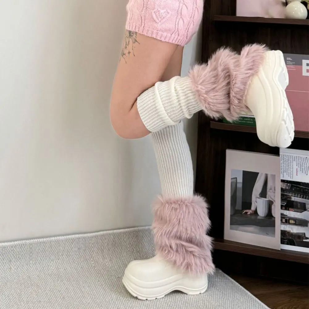 

Vintage Knitted Winter Leg Warmers Y2K Harajuku Furry Leg Warmers Kawaii Foot Cover Plush Leg Coverings Accessories