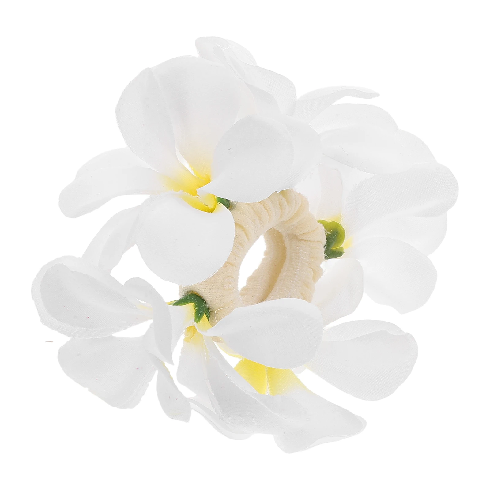 

Plumeria Ties Hawaiian Flower Elastic Scrunchies Simulated Flower Hair Ropes For Women Wedding Beach Party Boho Ponytail