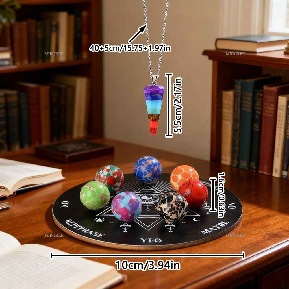 مجموعة كرات كريستال مكونة من 9 قطع مع لوحة عرافة السحر وقلادة شقرا، مناسبة للتأمل والمذبح وعلامة العمل