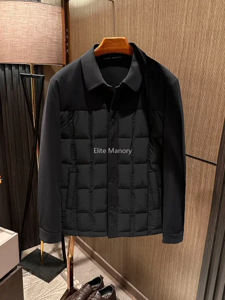 Old money wind winter clothing new men's high-quality lapel splicing light down jacket