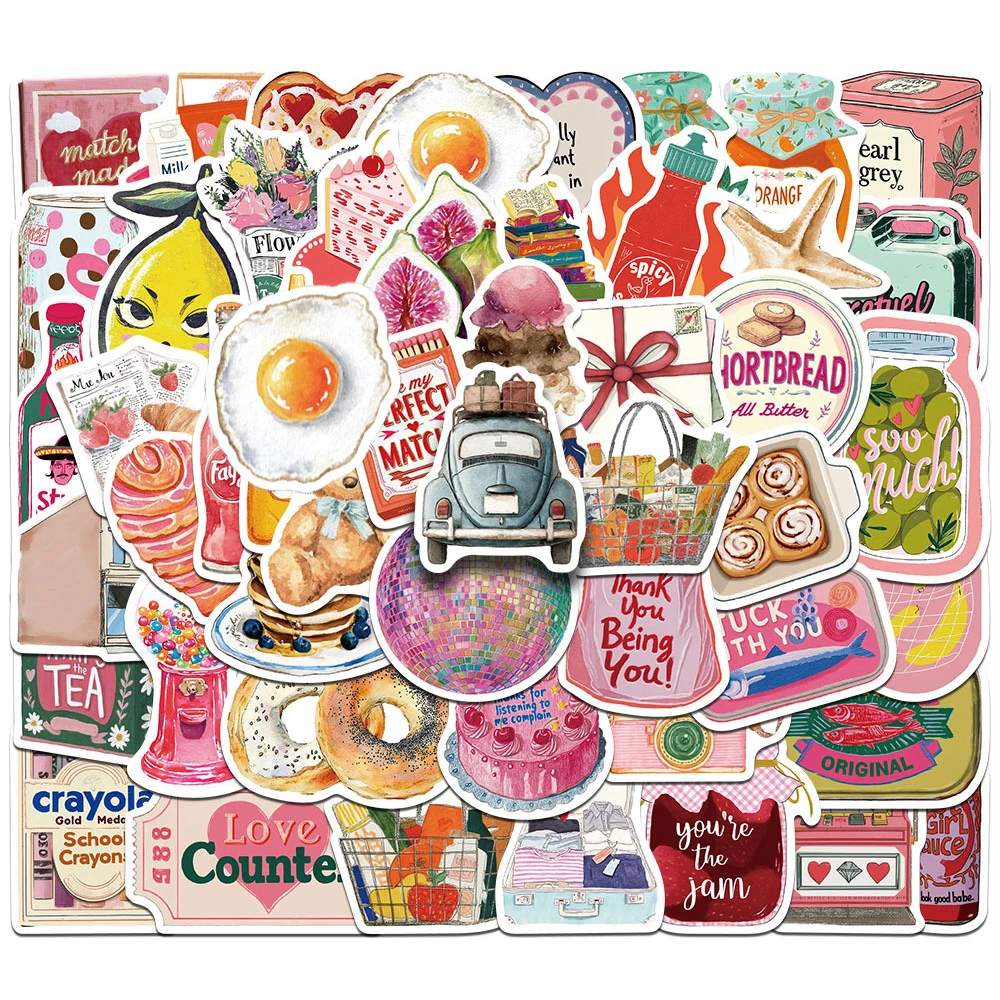 

10/30/50pcs INS Style Pink Girl Dessert Food Stickers Cute Aesthetic Decorative Notebook Guitar Bike Suitcase Waterproof Sticker