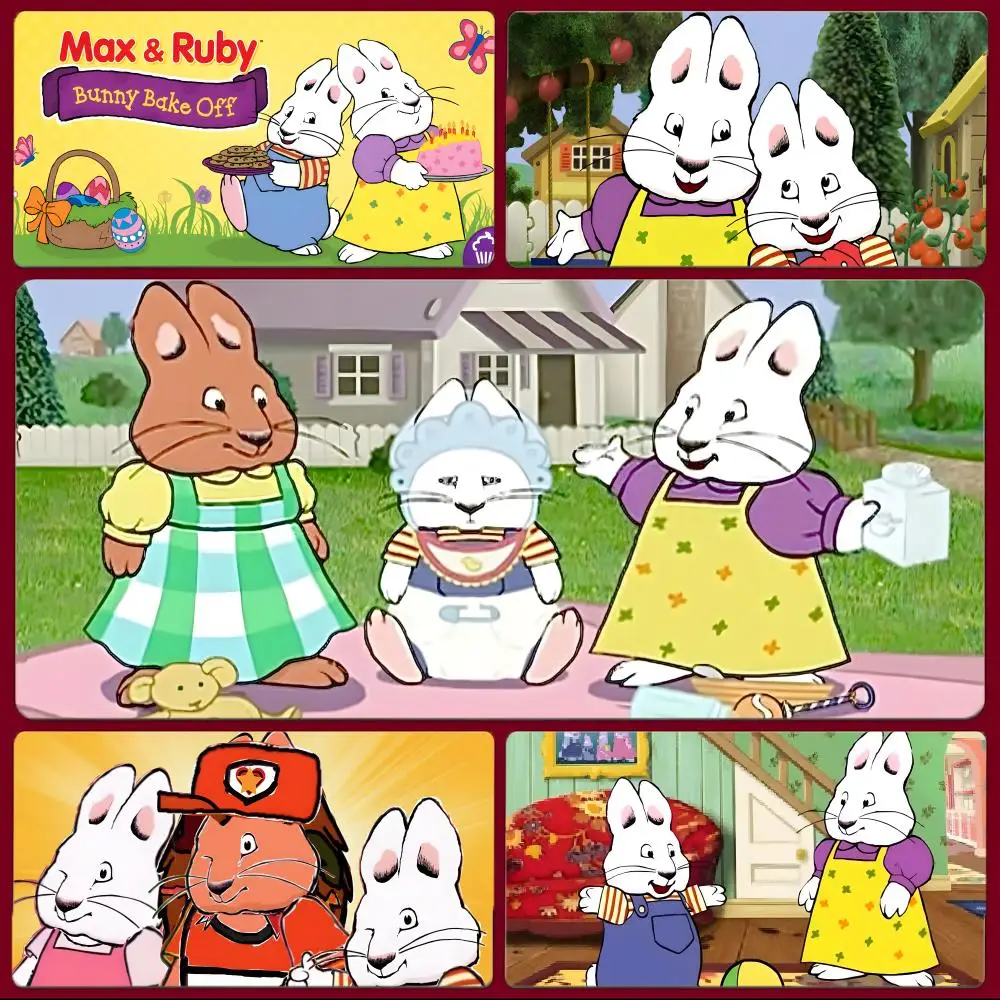 Cute Classic Cartoon M-Max and Ruby Mouse Pad Large Gaming Mousepad with Stitched Edges Thickened Desk Mat PC