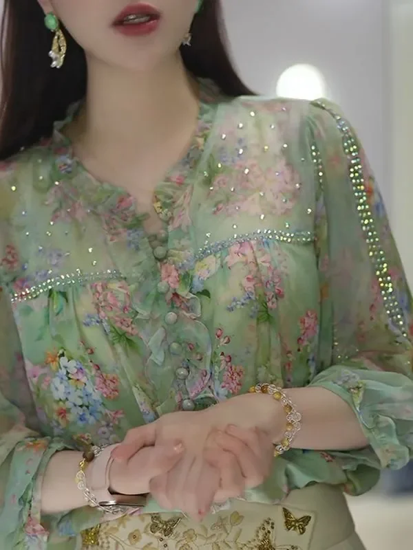 

New Fashion Versatile Green Three Quarter Blouses Sleeve Shirts Women's Tops