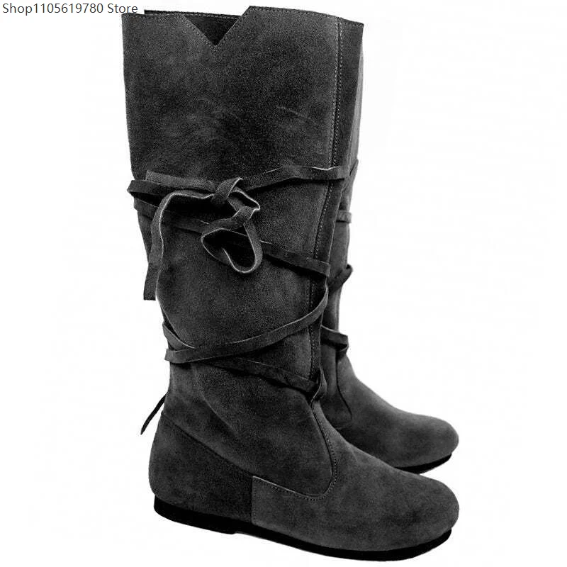 European American Style Unisex Low Heel Tall Boots Plus Size Round Toe Lace Up Shoes Ideal For Carnival Cosplay Party Outfit