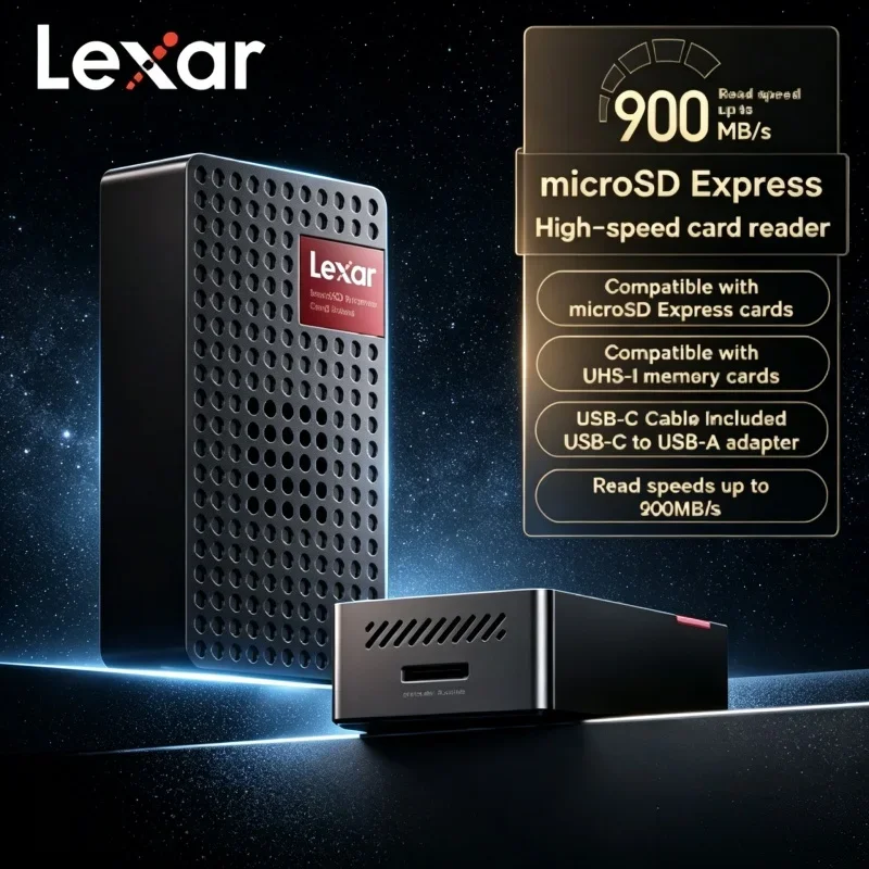 Lexar microSD Express High‑Speed TF Card Adapter 900MB/s USB3.2 Gen2 Cooling Fan Support UHS‑I UHS‑II Memory Card Reading