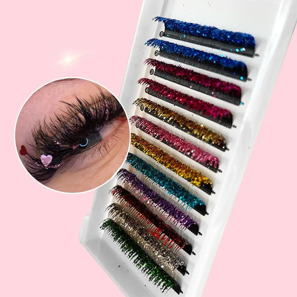 Pestañas individuales de Color, pestañas de hadas, pestañas naturales rizadas y brillantes, pestañas postizas con brillo, extensiones de pestañas postizas