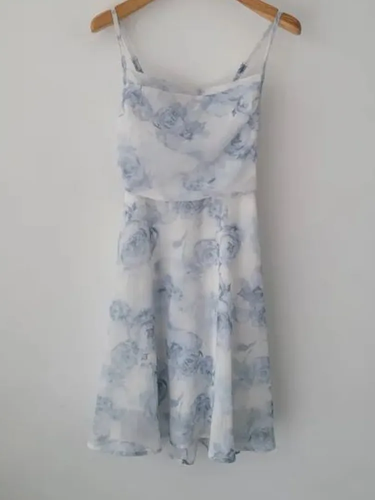 Fre Summer Design Bal Hollow out Soft Sle Aquarell Chiffon Dr. Gentle Breeze Strap Dr Midirock mit Blumendruck