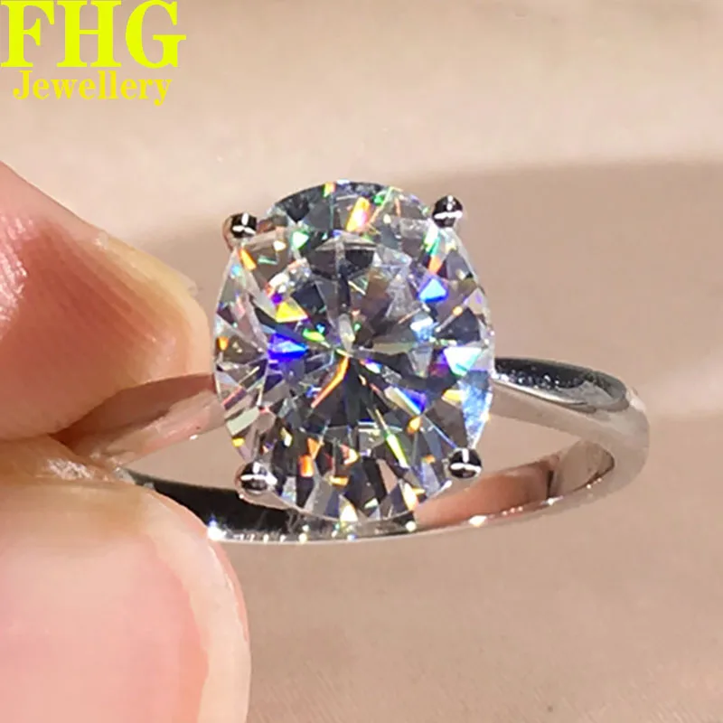 

Solid 9K Au375 White Gold Ring DVVS1 Moissanite Diamonds 3Carat Oval Wedding Party Engagement Anniversary Ring