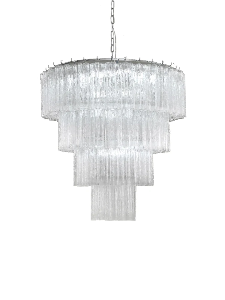 

Vintage Cake-shape Big Hanging Lamp for High Ceiling Hall Texture Glass Chandelier Staircase Cottage LED Home Living Room Lustre