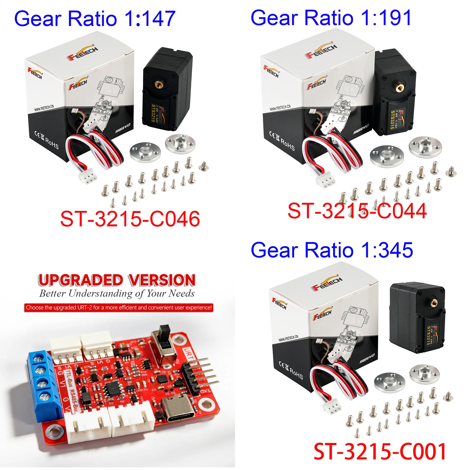 Feetech 7.4V 19KG ST3215-C046/C001/C044 Serial Bus Servo 1/345 1/191 1/147 Gear Robot Arm Magnetic Encoder 360° for SO-ARM100
