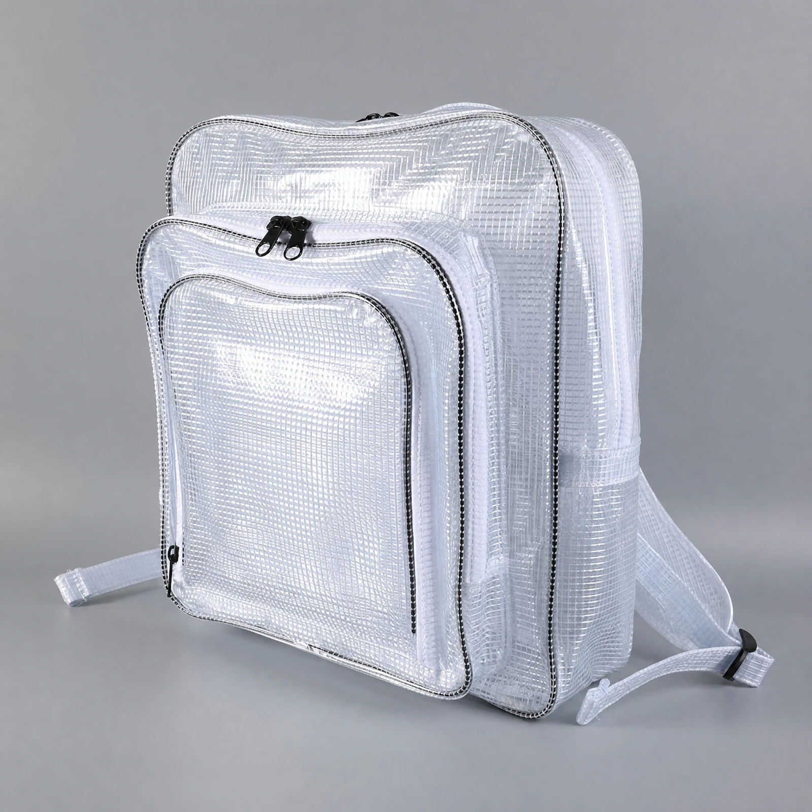 PVC Backpack Adjustable Structured Rectangular Backpack with Front Zippered Compartments Bookbag Reinforced Stitching