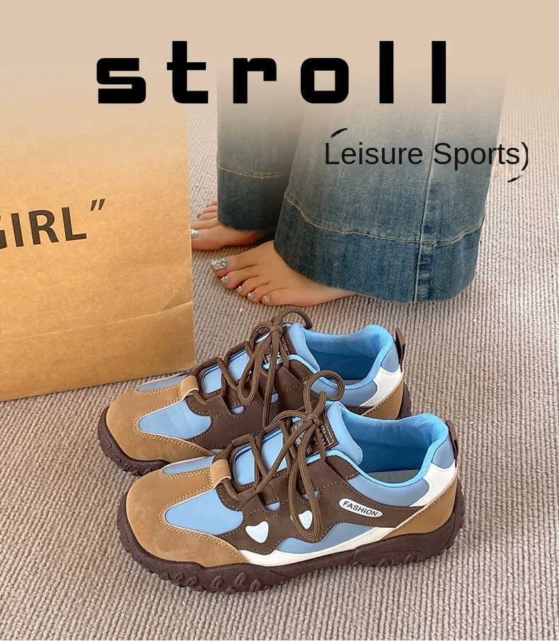 

2026 New Women's Retro Patwork Casual Hiking Shoes Rubber Sole Non-slip Sneakers Versatile Lace-Up Student Trendy Footwear