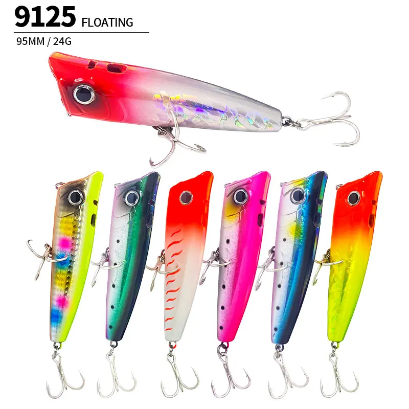 Topwater flottant Popper 95mm 24g bulle artificielle leurres de pêche eau salée bar appât perche vairon Surface Wobbler fournitures