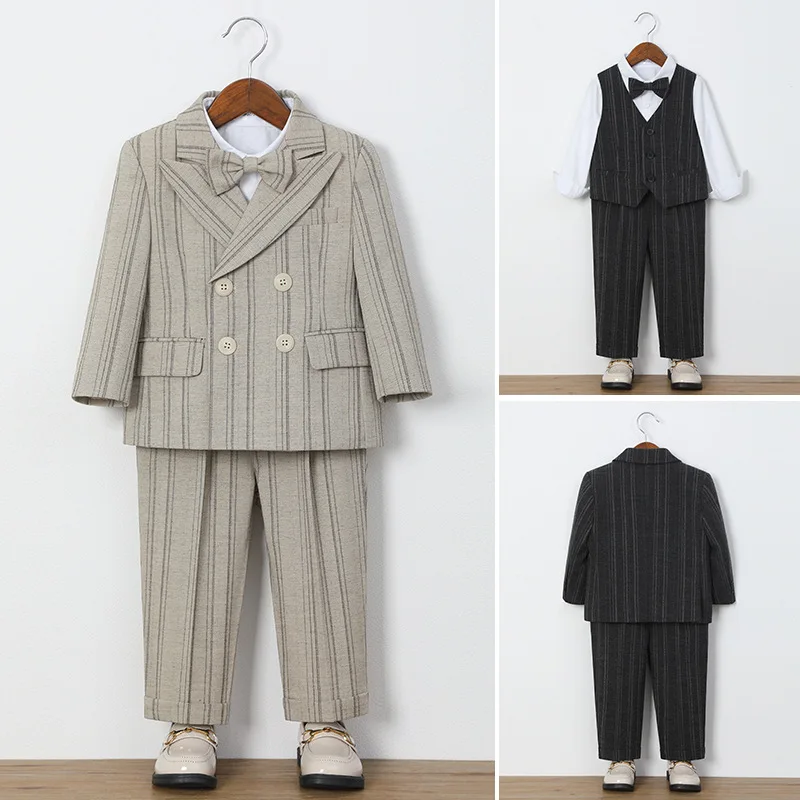 

Children Boys Wedding Suit British Striped Kids Boys Formal Suit Baby's Birthday Suit Children Hosting Piano Performance Costume
