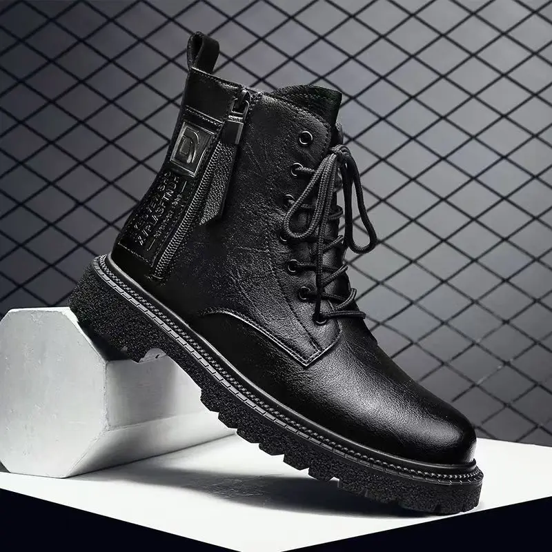 الرجال الخريف الشتاء جلد طبيعي حجم كبير عالية أعلى أحذية العمل سميكة وحيد عدم الانزلاق عالية الجودة سحابات النمط البريطاني حذاء بوت بطول الكاحل #4
