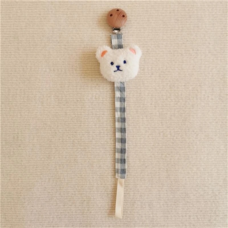 J15U Cute-bear Pacifier Clip Multi-style Pacifier Holder for Boys & Girls Cotton & Wooden Pacifier Holder Fits Most Pacifier