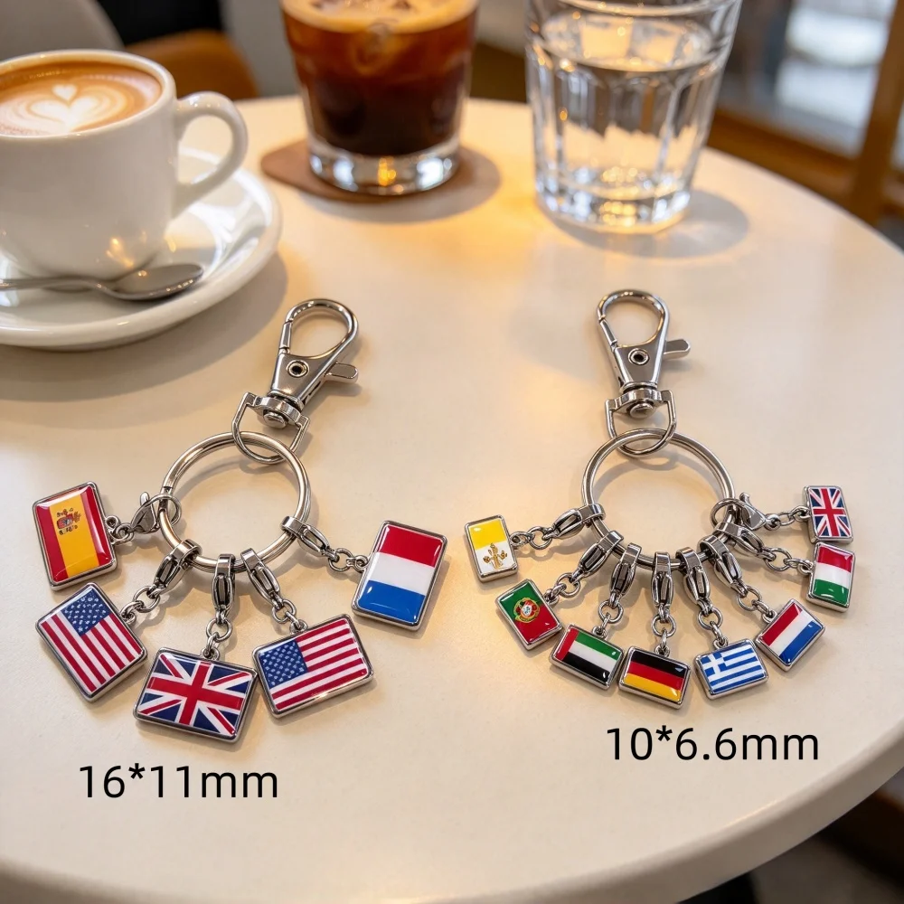 Customized Souvenir Picture Travel national Flag Pendant Large Size 16MM*11MM Stainless Steel Keychain Souvenir Gifts Wholesale