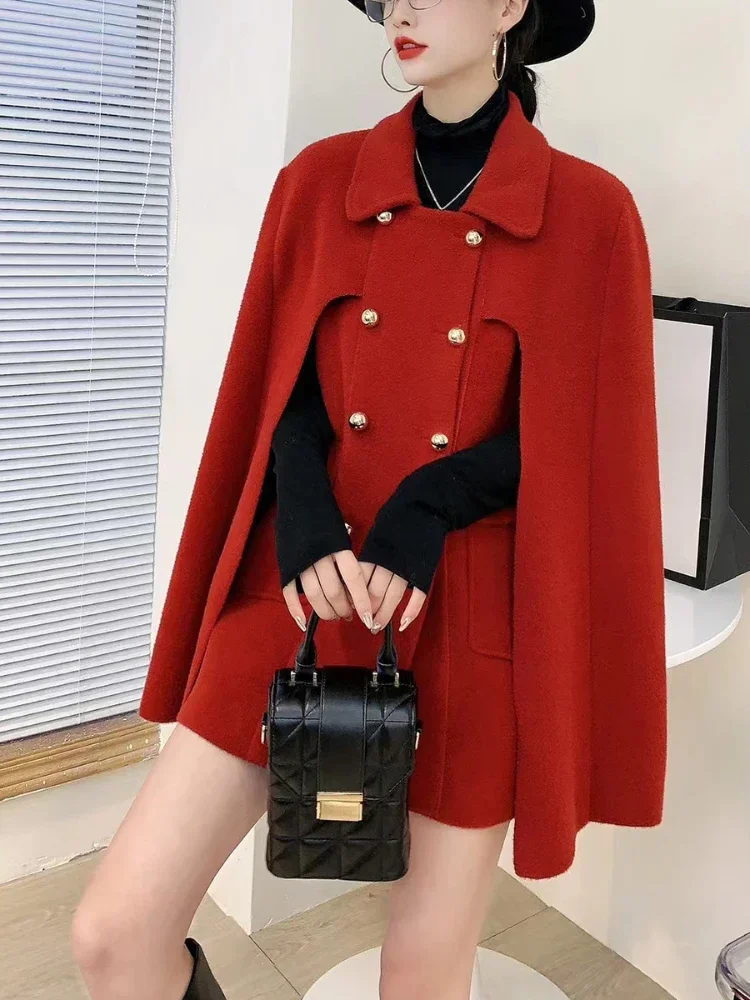 

Winter New Fashion High-end Sense Loose Knitted Double-Sided Woven Coat Elegant Thickened Elegant Sweater Cloak for Women