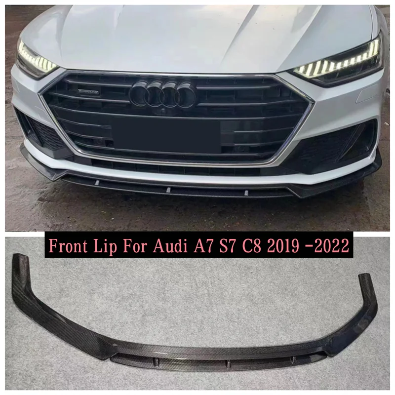 

For Audi A7 S7 C8 2019 2020 2021 2022 High Quality Carbon Fiber Bumper Front Lip + Wind Knife Splitter Diffuser Lip Spoiler