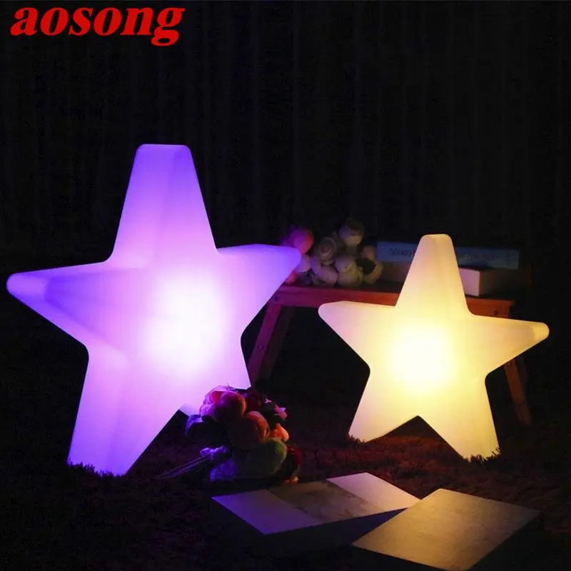 AOSONG Modern Solar White Landscape Lamp Creative Stars Pattern Waterproof IP65 Decor Led 16 Colors Atmosphere Night Light