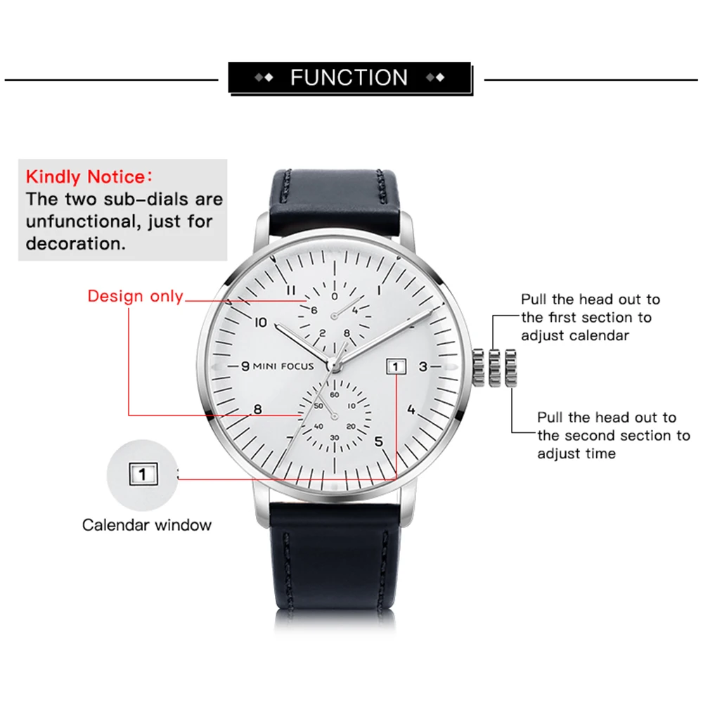 MINI FOCUS Business Quartz Man Watch Waterproof Wrist Watch with Auto Date Luminous Reloj Hombre Male Gifts 0052G