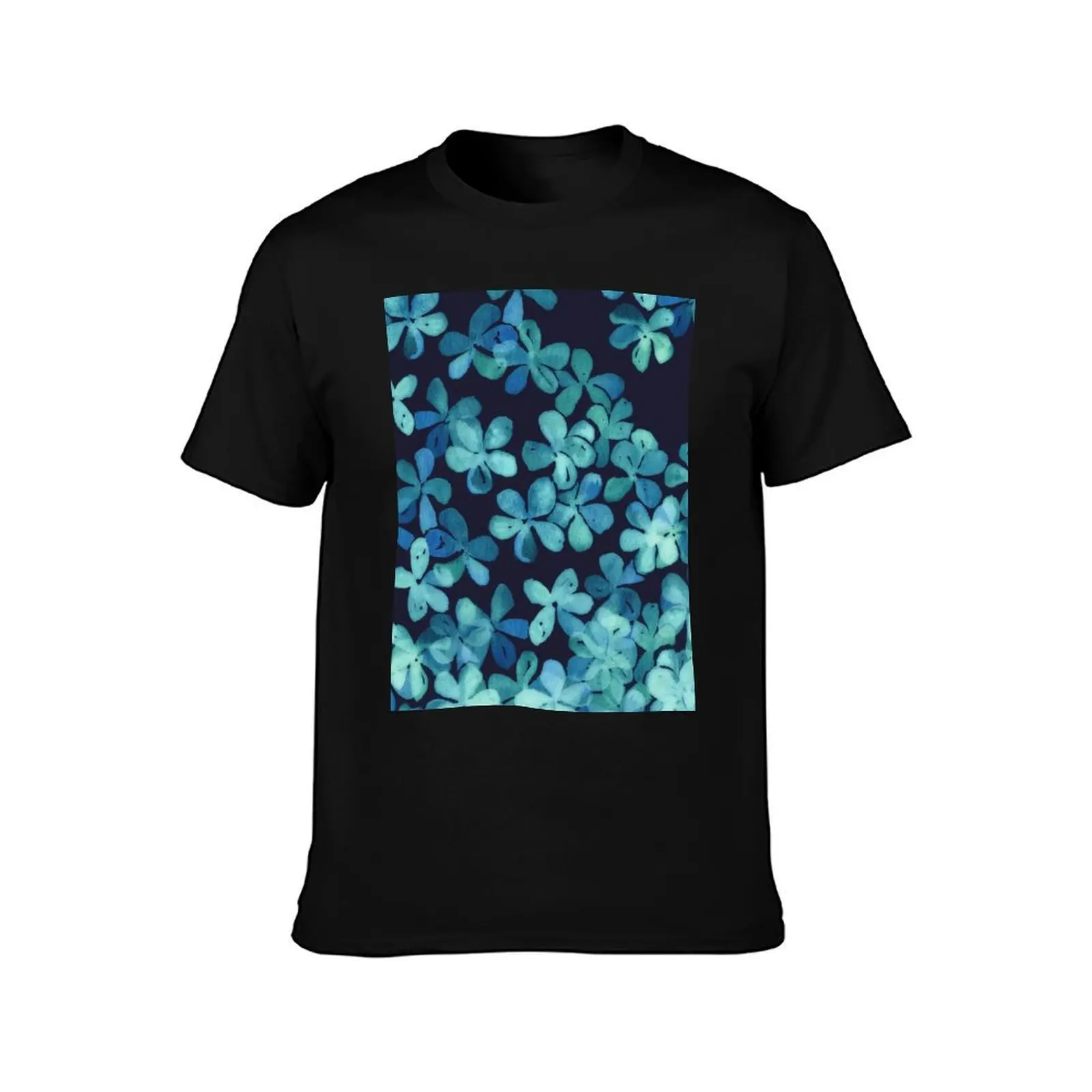 Hand Painted Floral Pattern in Teal & Navy Blue T-Shirt Cool Feeling Summer Tee Shirt T-Shirt