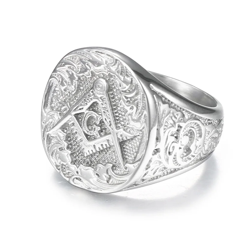 Punk Rock Titanium Stainless Steel Masonic Freemasonry AG Round Finger Rings for Men Jewelry Gold Silver Color Size 8-13 view 4
