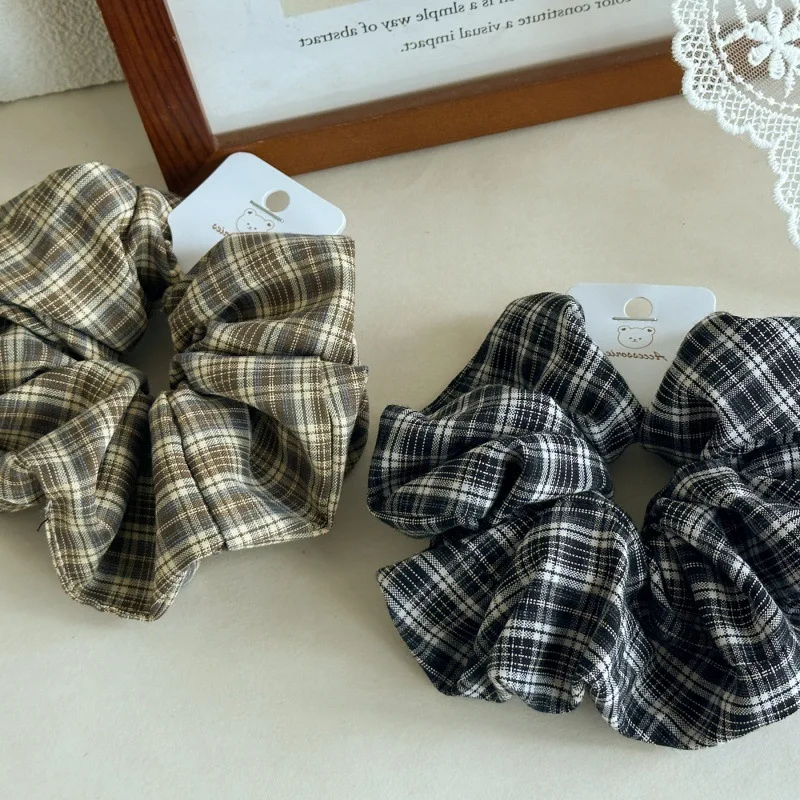 korea Retro lagre Plaid hair scrunchies for women big elastic hiar tie girls College style hair rubber bands hair accessories