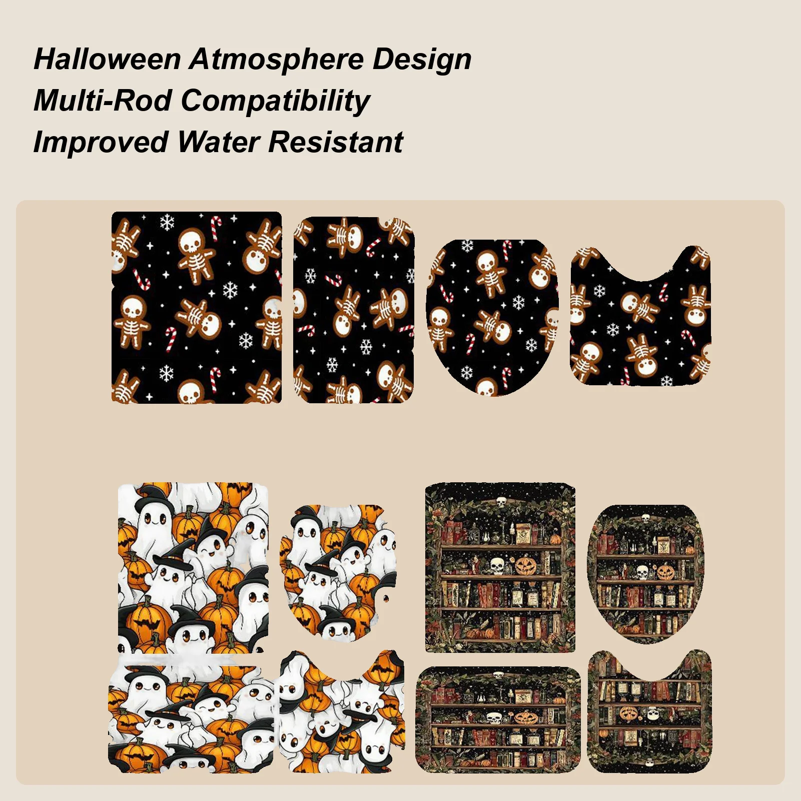 

Набор украшений для ванной комнаты на Хэллоуин, набор штор для душа с жутким призраком для декора ванной комнаты на Хэллоуин, быстросохнущие праздничные украшения