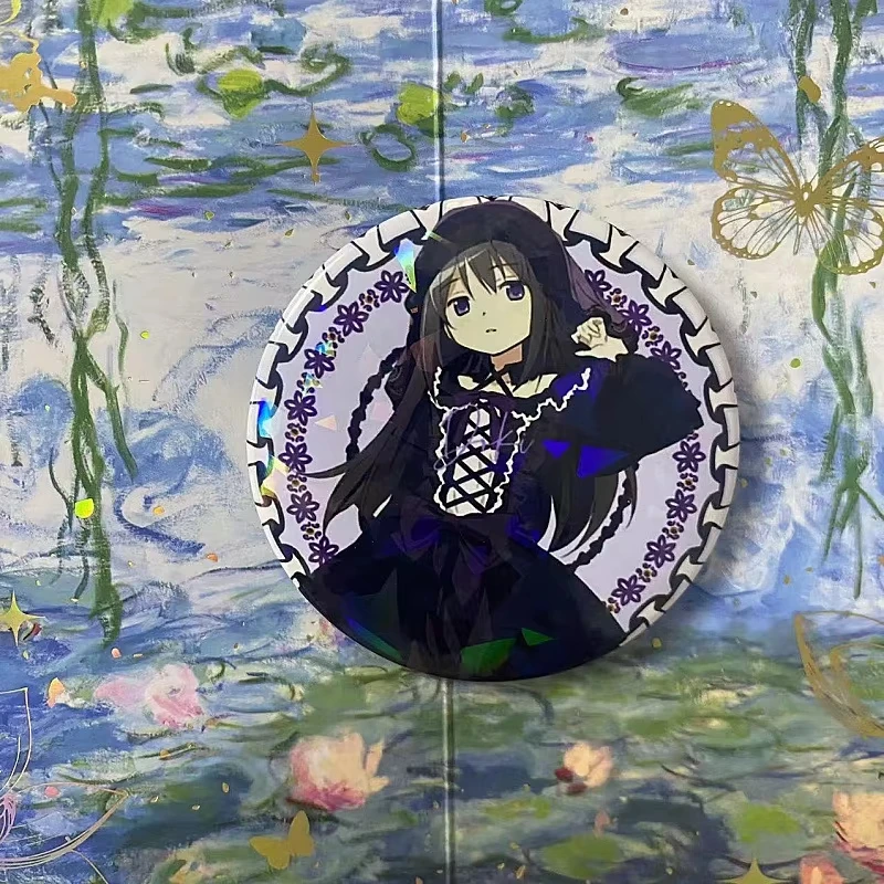 58MM Anime Magical Girl Xiaoyuan Starry Badge Kaname Madoka Miki Sayaka Akemi Homura Cartoon Brooch Lapels Bag Accessories Gifts