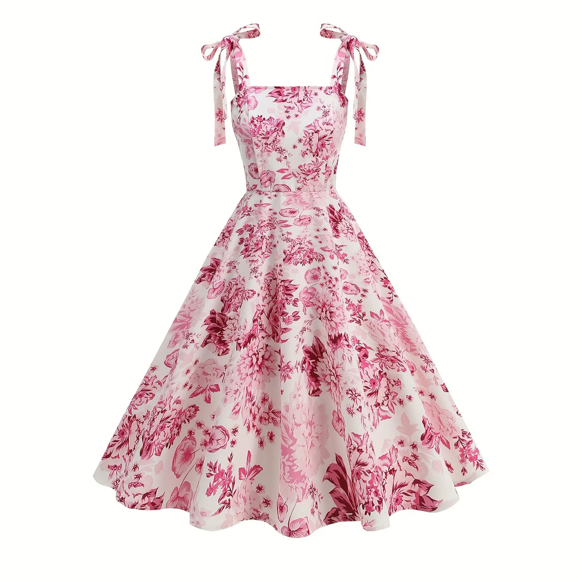 

Optimized High-Waisted Floral Print Women's Dress Elegant Umbrella Skirt Silhouette Sleeveless Summer Fashion Casual Wear