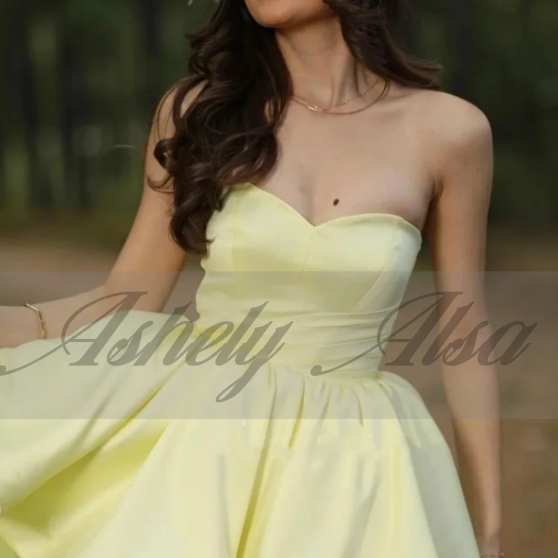 간단한 빛 노란색 댄스 파티 특별 행사 드레스 연인 새틴 Tulle 차 길이 웨딩 게스트 파티 이브닝 ​​가운 NewCustomized