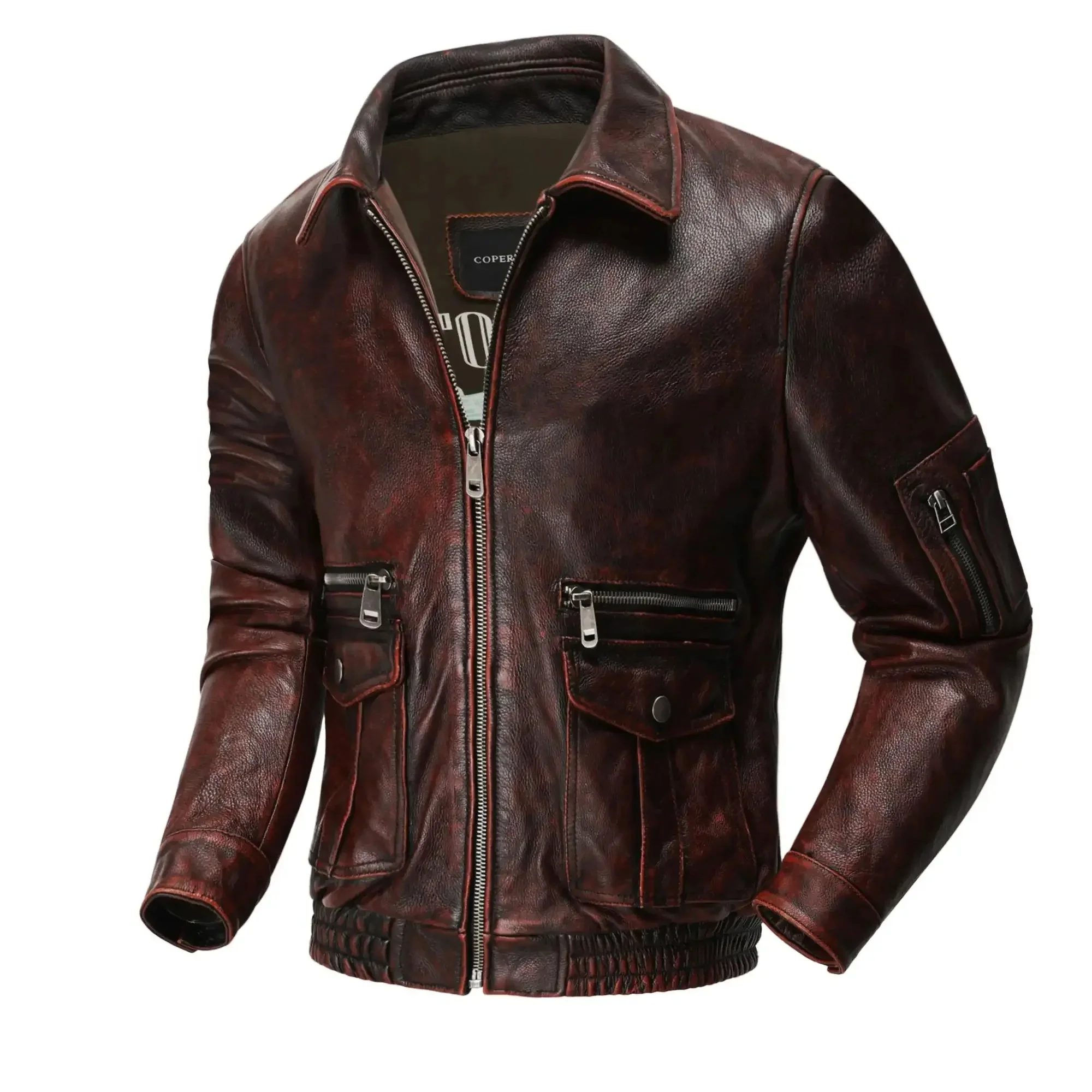 Air Force Flight Suit Genuine Leather Jacket Top Layer Cowhide Men's Retro Old Pilot Lapel Short High Quality