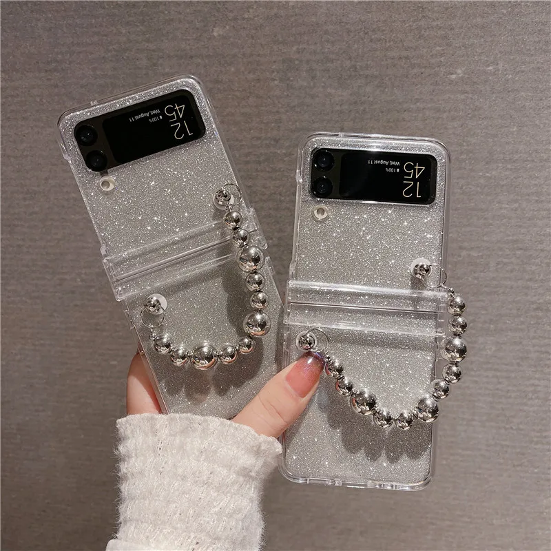 

Glitters Silver Beads Phone Case for Samsung Galaxy Z Flip 7 6 5 4 Protective Back Cover for ZFlip5 ZFlip6 ZFlip7 Case Shell