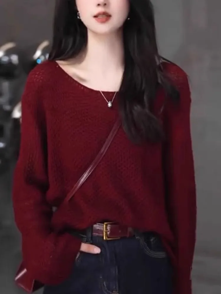 

V-Ne Long Sve Knitted Sweater Women's Pure Color Lazy Sle Top High-End Retro Early Autumn Faion Korean Version