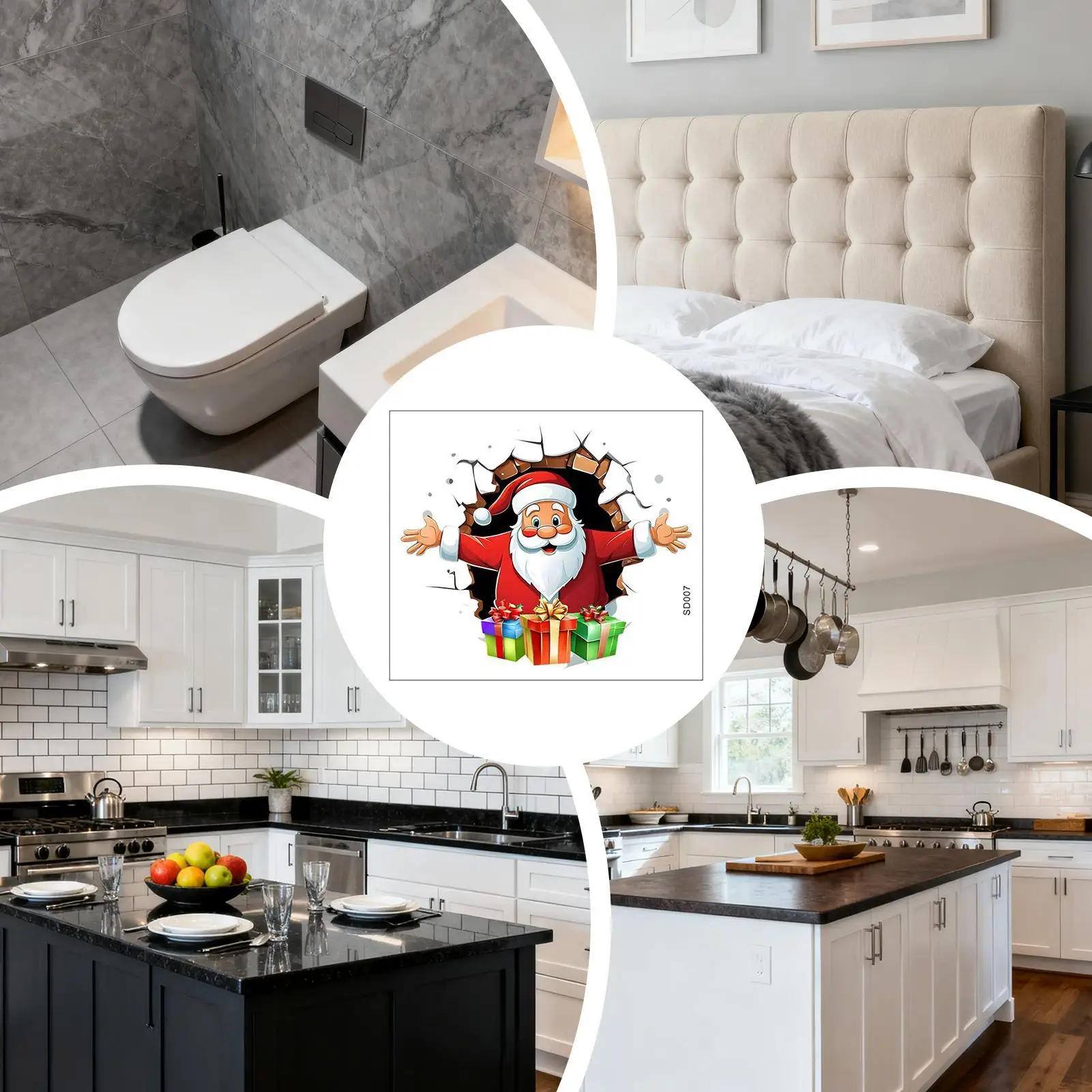 Toilet Seat Stickers Funny Bathroom Lid Cover Santa Claus Breaking The Wall Christmas Wall Decals For Restroom Kitchen Bedroom